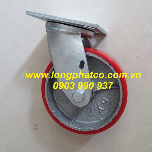 Bánh xe Pu lõi gang đúc càng thép cố định LP Caster